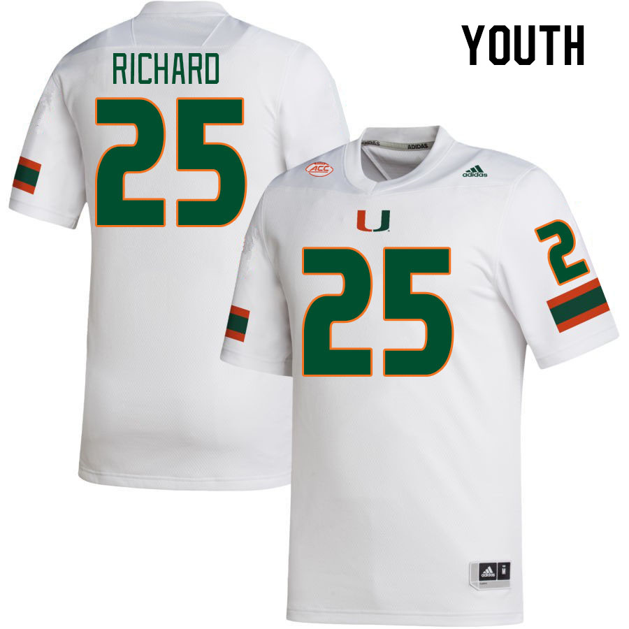 Youth #25 Jadais Richard Miami Hurricanes College Football Jerseys Stitched Sale-White - Click Image to Close
